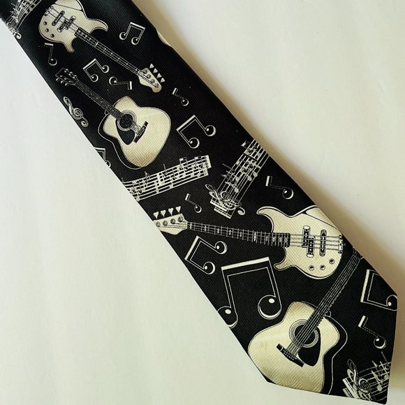 ADDICTION "Guitar & Music" Novelty Tie 100% Polyester EUC - Picture 3 of 3